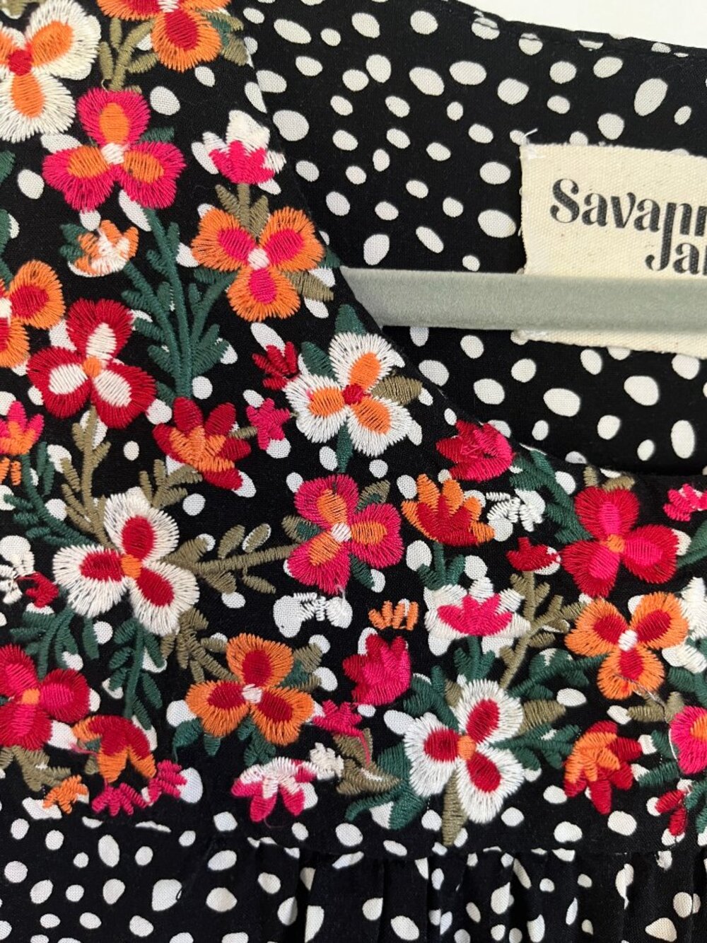 Savanna Jane Polka Dot Embroidered Floral Boho Shirt - Picture 3 of 5